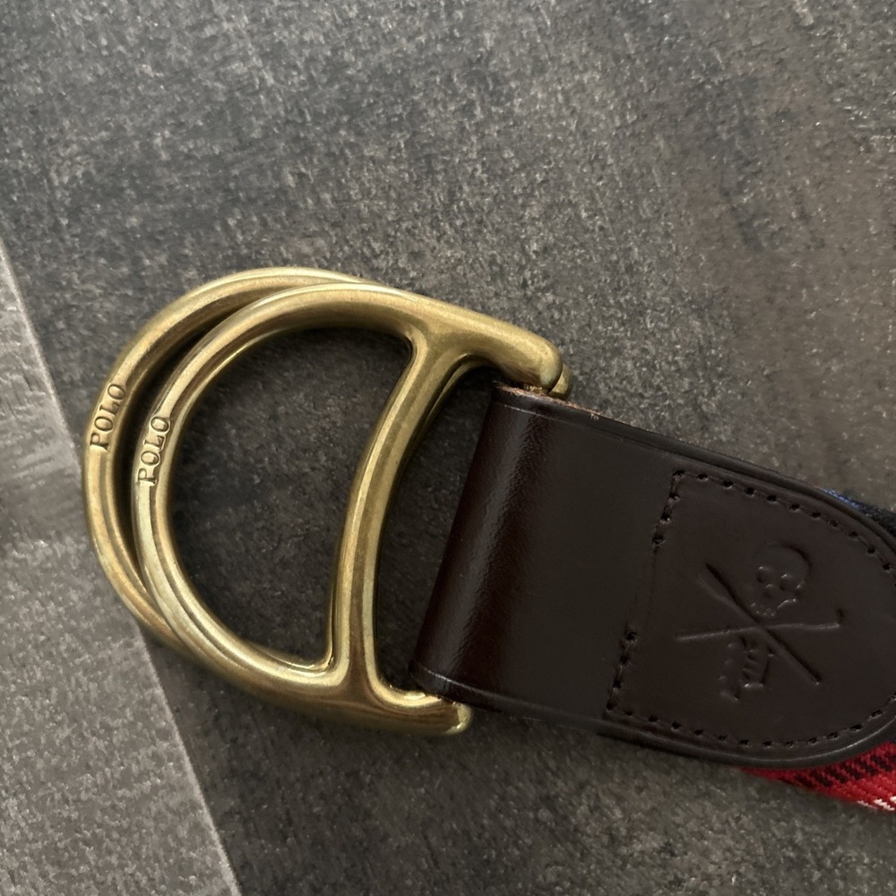 Polo Ralph Lauren Belt Men 42 Red Tartan Plaid Lochcarron Holiday Festive D ring - Picture 6 of 9